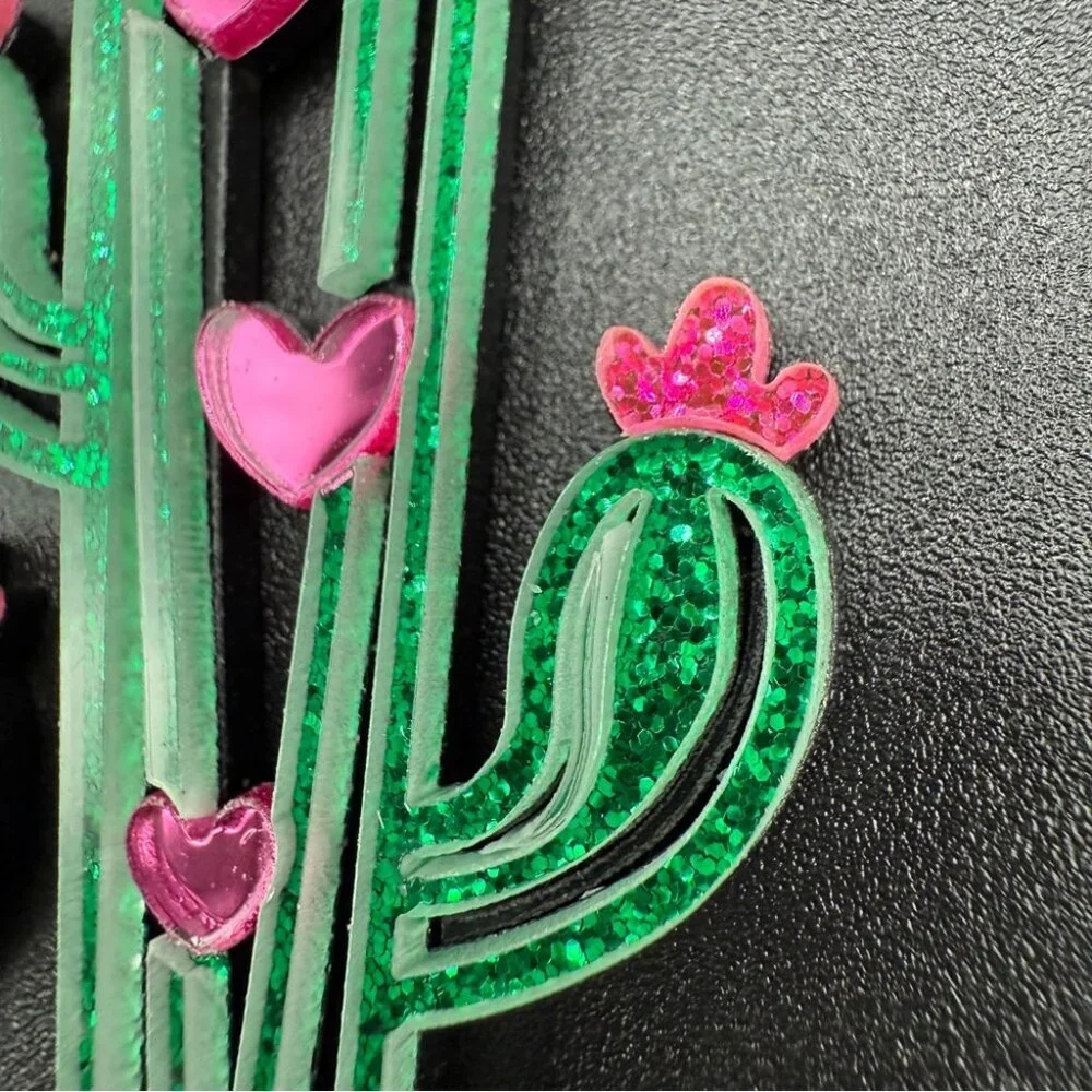 Green and Pink Cactus Earrings - Pierced - Picture 5 of 6
